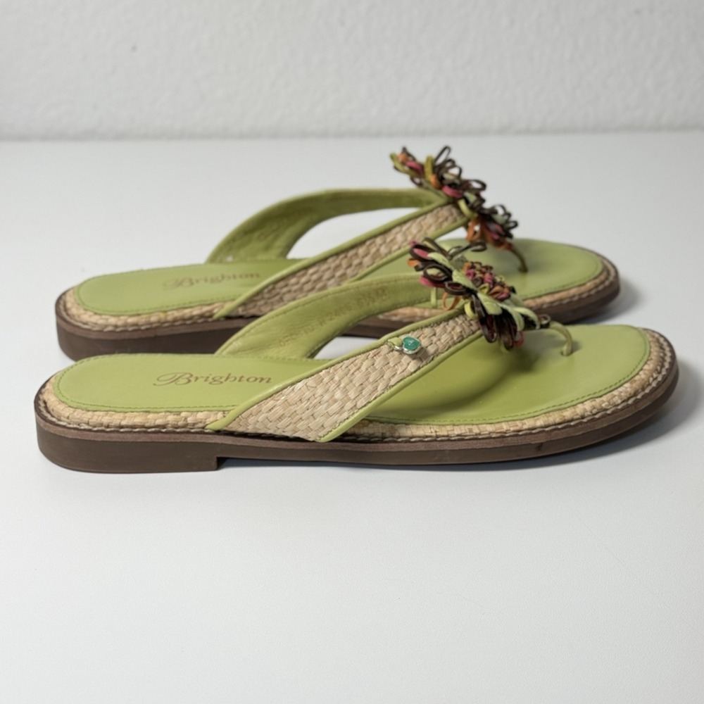 Brighton Orchid Flip Flops Womens Size 6.5 Green Leather Slip On Sandals - Picture 4 of 13